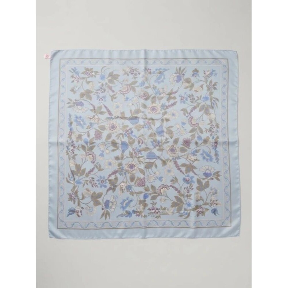 Vtg Italian Scarf 46x46 Blue Floral Botanical Large Square Made in Italy